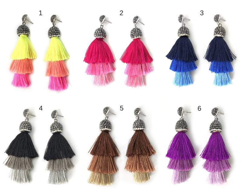 strass Ohrringe, Lange Quasten Party Ohrstecker, Bunte Tropfen 6 Farben, Lc1-7 von nloiscrafts