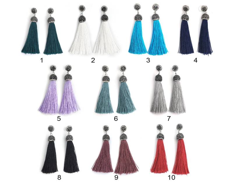 strass Quaste Ohrring, Langer Party Bolzenohrring, Tropfen Baumeln 10 Farben, Lc1-7 von nloiscrafts