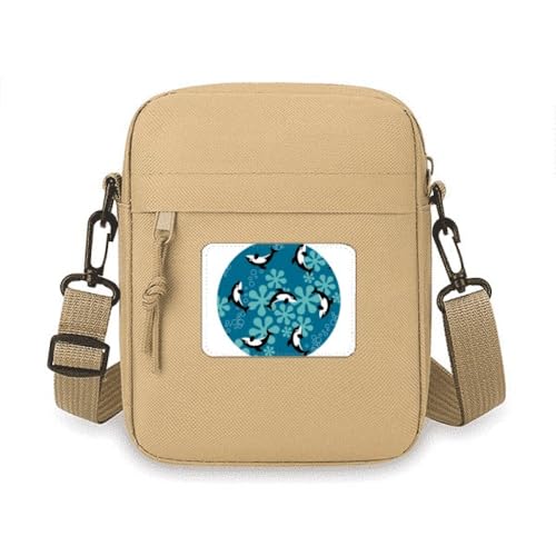 Cartoon-Delfine, Wale, blaue Wellen, Umhängetasche, Handytasche, Handtasche, Mini-Umhängetasche von no/no