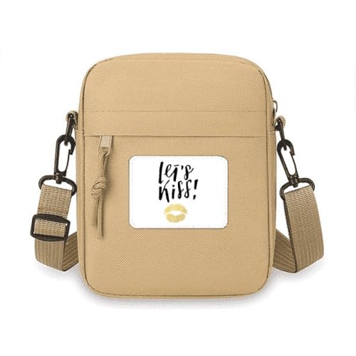 Let's Kiss Zitat Handschrift-Stil Crossbody Tasche Handy Geldbörsen Handtasche Schulter Mini Tasche von no/no