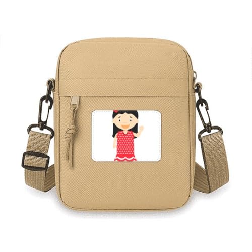 Mini-Tasche mit Blumenmuster, rotes Kleid, Spanien, Cartoon, Crossbody-Tasche, Handy-Geldbörse, Handtasche, Schultertasche von no/no