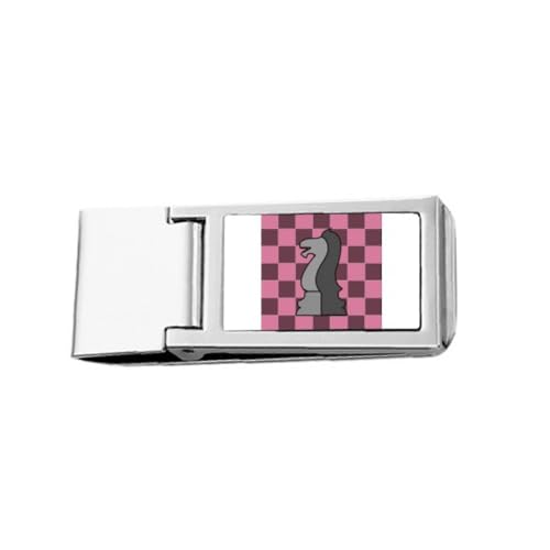Schachbrettritter weißes Wort Schach schlanke Geldklammer Edelstahl Halter Pocket Wallet von no/no