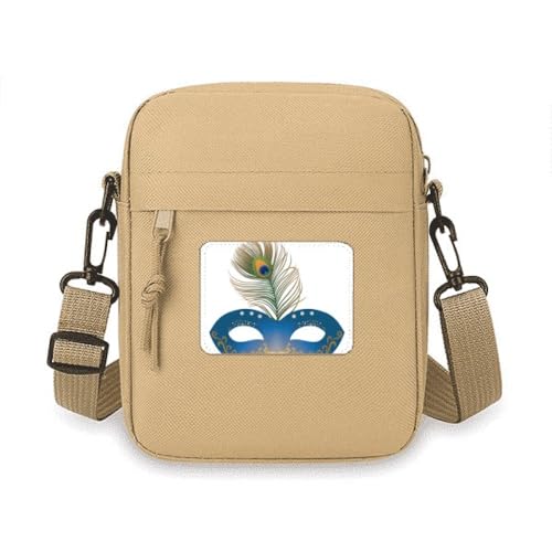 Umhängetasche, Motiv: Feder, blauer Kopf, Happy Carnival Of Venice, Umhängetasche, Handytasche, Handtasche, Mini-Umhängetasche von no/no