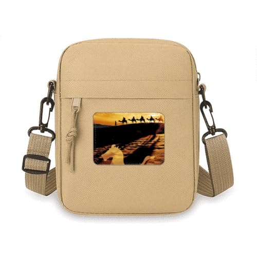 Umhängetasche mit Aufschrift "Desert Along the Way to the Silk Road Map", Kamel, Umhängetasche, Handtasche, Mini-Umhängetasche von no/no