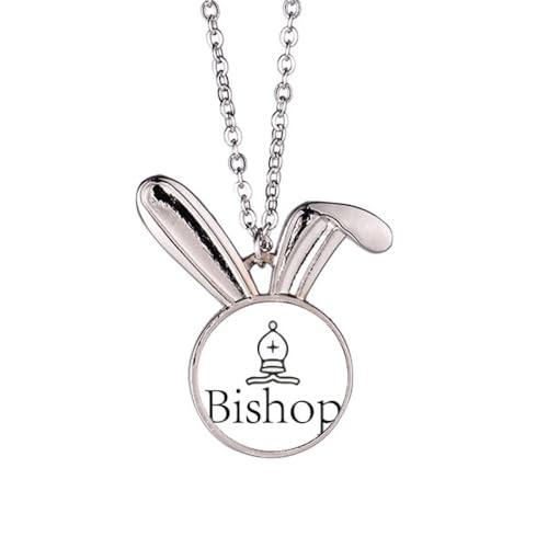 no/no Bishop Halskette mit weißem Wort Schachspiel, Kaninchen, Tierschmuck, Geschenk von no/no