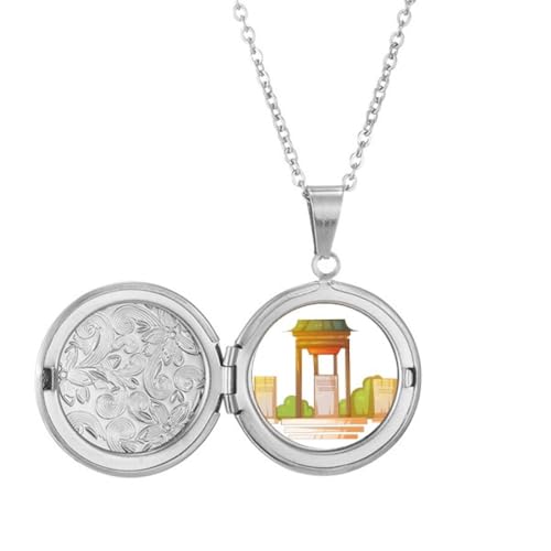 no/no China Bell Pavilion Bower Antike Medaillon Halskette hält Bild Schmuck Geburtstagsgeschenk von no/no