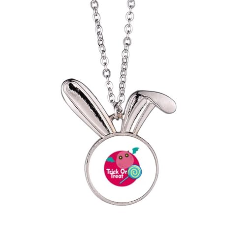 no/no Halloween-Halskette mit Hasen-Anhänger, Süßigkeitenmotiv, mit Aufschrift "Happy Trick", Geschenk von no/no