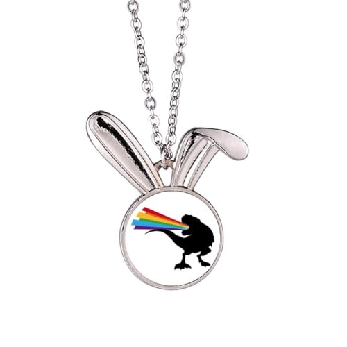 no/no Halskette mit Anhänger, Motiv: Regenbogenbrunnen mit Dinosaurier-Rückseite, Hase, Tierschmuck, Geschenk von no/no