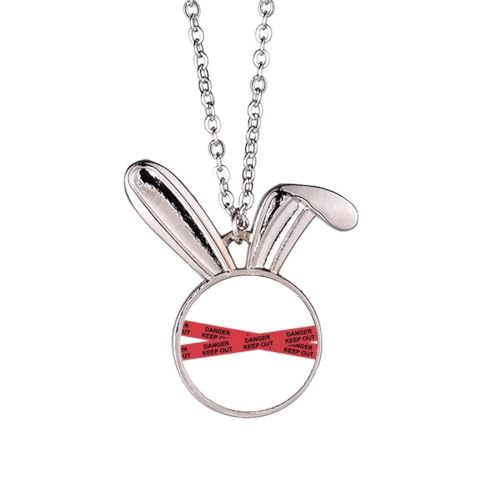 no/no Halskette mit Anhänger, Motiv: rote Gefahrenlinie, Aufschrift "Keep Out", Hase, Tierschmuck, Geschenk von no/no