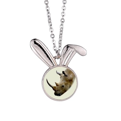 no/no Halskette mit Nashorn, Horn, Seiten-Ohr, Art-Deco, modisch, Kaninchen, Tierschmuck, Geschenk von no/no