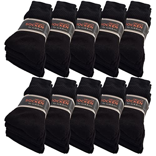 noKKser 10 | 20 | 30 Paar Sportsocken Tennissocken Arbeitssocken Herren & Damen Baumwolle Herrensocken Weiß Grau Schwarz (39-42, 50 Paar | Schwarz) von noKKser