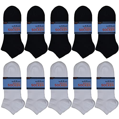 noKKser 10-50 Paar Sneaker Socken Herren & Damen Schwarz & Weiß Baumwolle Kurze Socken Halbsocken Handgekettelte Naht (43-46, 5x Schwarz/ 5x Weiß) von noKKser