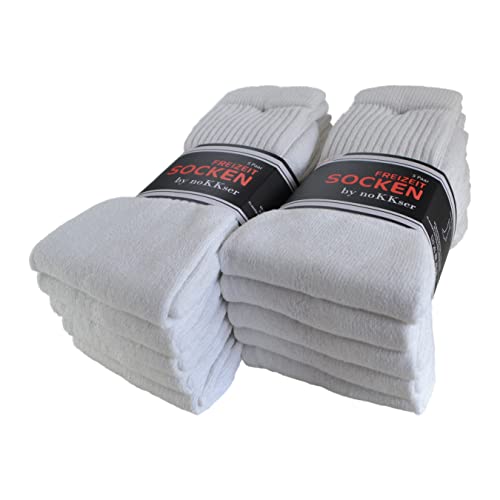 noKKser 10 | 20 | 30 Paar Tennissocken Sportsocken Arbeitssocken Herren & Damen Socken Baumwolle Weiß Grau Schwarz (47-50, Weiß) von noKKser