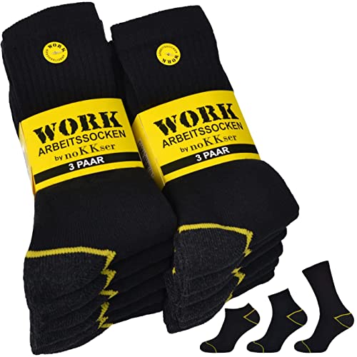 noKKser 12 Paar WORK Arbeitssocken Herren • mit Viskose • Robuste Socken mit verstärkten Belastungszonen • weiche Frotteesohle • Komfortbund • Sneaker • schwarz • 47-50 von noKKser