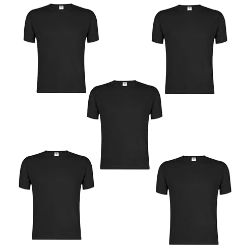 3 Stück Herren Unisex Kurzarm T-Shirt Rundhals Crew Neck im Set Classic Fit 100% weiche Baumwolle Ring Spun Gesponnen 150g/m2 Qualität, Single Jersey von S bis 3XL (Schwarz 3XL 5er Pack) von noTrash2003