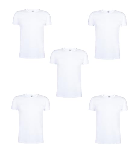 5 Stück Herren Unisex Kurzarm T-Shirt Rundhals Crew Neck im Set Classic Fit 100% weiche Baumwolle Ring Spun Gesponnen 150g/m2 Qualität, Single Jersey von S bis 3XL (Weiß 3XL 5er Pack) von noTrash2003