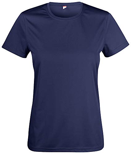 Atmungsaktives Damen-T-Shirt für Fitness, Sport und Freizeit mit UV50-Sonnenschutz. Das Sportshirt besteht zu 100% aus Polyester und verwendet Spin-Dye-Gewebe Navyblau XXL von noTrash2003