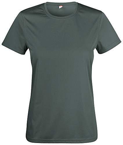 Atmungsaktives Damen-T-Shirt für Fitness, Sport und Freizeit mit UV50-Sonnenschutz. Das Sportshirt besteht zu 100% aus Polyester und verwendet Spin-Dye-Gewebe Grau XL von noTrash2003