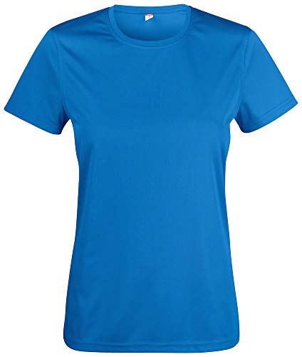 Atmungsaktives Damen-T-Shirt für Fitness, Sport und Freizeit mit UV50-Sonnenschutz. Das Sportshirt besteht zu 100% aus Polyester und verwendet Spin-Dye-Gewebe Royalblau XXL von noTrash2003