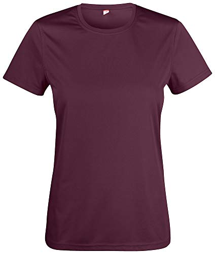 Atmungsaktives Damen-T-Shirt für Fitness, Sport und Freizeit mit UV50-Sonnenschutz. Das Sportshirt besteht zu 100% aus Polyester und verwendet Spin-Dye-Gewebe Burgund XS von noTrash2003