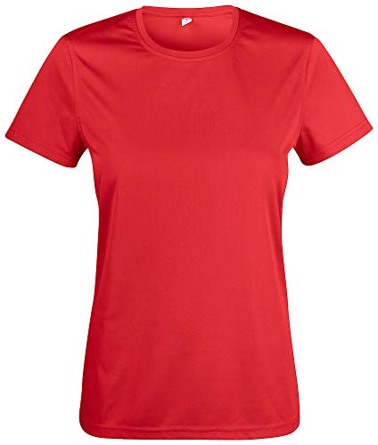 Atmungsaktives Damen-T-Shirt für Fitness, Sport und Freizeit mit UV50-Sonnenschutz. Das Sportshirt besteht zu 100% aus Polyester und verwendet Spin-Dye-Gewebe Rot XL von noTrash2003