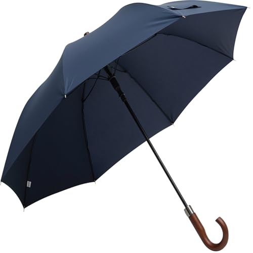 Automatik Luxus Golfschirm Stockschirm Regenschirm Metallstock Fiberglasspeichen Metalltips Holzrundhakengriff integrierte Automatik-Auslösetaste Holzspitze Polyester-Pongee, Ø116 cm (Navy) von noTrash2003