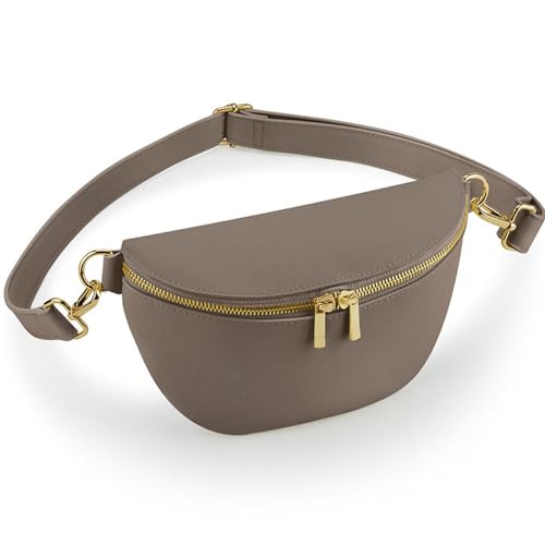 Damen Cross Body Bag längenverstellbarer Gurt Hüfttasche Bauchtasche für Damen aus mattem Kunstleder mit Metall Reissverschluss und Innenfach (Taupe (Dunkelgrau)) von noTrash2003