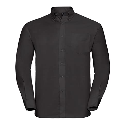 Herren Langarm Business Oxford Oberhemd mit Button-Down Kragen Easy Care Pflegeleicht Rückenpasse S bis 6XL, Black 5XL von noTrash2003