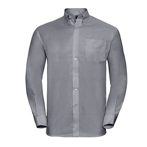 Herren Langarm Business Oxford Oberhemd mit Button-Down Kragen Easy Care Pflegeleicht Rückenpasse S bis 6XL, Silber (Grau) 3XL von noTrash2003