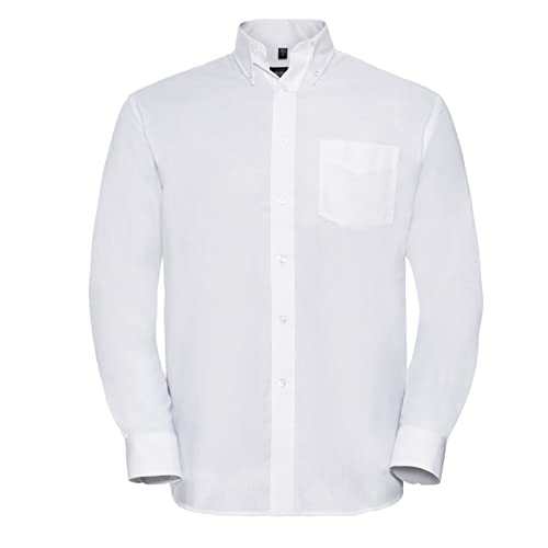 Herren Langarm Business Oxford Oberhemd mit Button-Down Kragen Easy Care Pflegeleicht Rückenpasse S bis 6XL, Weiss 4XL von noTrash2003