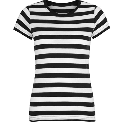 Kompatibel mit Mantis – Damen Retro Streifen T-Shirt im Marine Look, Kurzarm Rundhals T-Shirt, Oeko-Tex 100 Zertifiziert, Baumwolle in Conversion, Vegan (Schwarz - M) von noTrash2003
