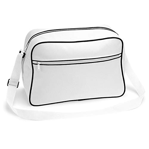 Retro Shoulder Bag im Design der Siebziger, Schultertasche Sporttasche aus Polyester mit Paspelierung inkl. gratis Schlüsselanhänger von noTrash2003