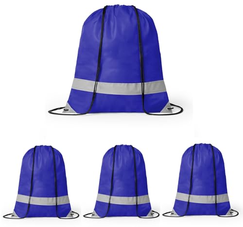 noTrash2003 4 Stück Kordelzug Turnbeutel mit Reflektorstreifen Sportbeutel Sporttasche Rucksack Wasserdichter Beutel Gym Bag für Damen Herren Jungs Mädchen Teenager Sicherheit im Dunklen (Blau) von noTrash2003