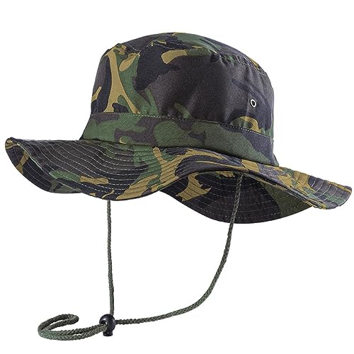 noTrash2003 Camouflage Outdoor Hut Buschhut Boonie Hat mit Kinnband Fischermütze Sonnenhut Sommerhut für Herren Damen aus Mikrofaser mit Metallösen Army Dschungel Jungle von noTrash2003