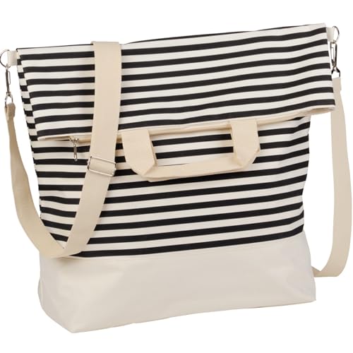 noTrash2003 Damen Handtasche zum Umhängen mit Tragegurt als Shopping Bag oder Strandtasche, versch. Farben (Beige/Schwarz) von noTrash2003