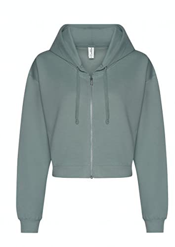noTrash2003 Damen Hooded Full-Zip Sweatjacke Sweatshirt Hoodie mit Reissverschluss Cropped Abgeschnitten Bolero Style XXS-XL in 5 Farben (L, Green (Dusky Green)) von noTrash2003