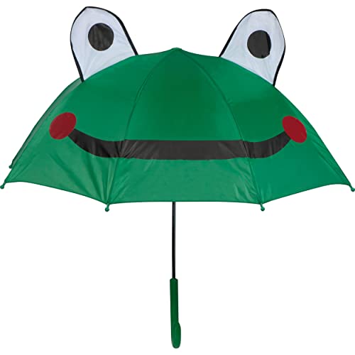 noTrash2003 Kinderregenschirm mit 3D Frosch grün, 3D Pandabär weiss oder 3D Löwe gelb Regenschirm für Mädchen und Jungen, kleiner Stockschirm, 70 cm Durchmesser (Frosch (grün)) von noTrash2003