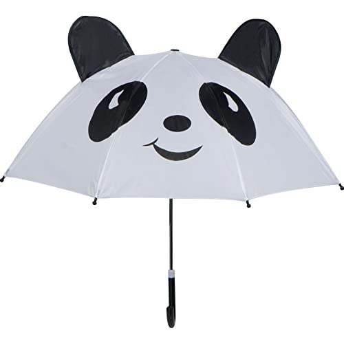 noTrash2003 Kinderregenschirm mit 3D Frosch grün, 3D Pandabär weiss oder 3D Löwe gelb Regenschirm für Mädchen und Jungen, kleiner Stockschirm, 70 cm Durchmesser (Panda (weiss)) von noTrash2003