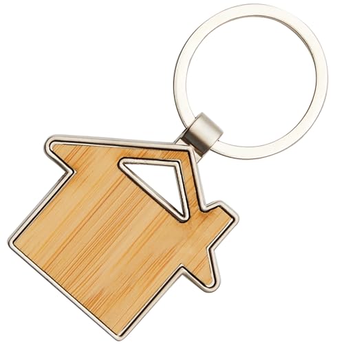 noTrash2003 Metall Schlüsselanhänger Hausform – Schlüsselring aus Metall & Bambus mit hochwertigem Sprengring, 7,2 x 4,8 cm – Stilvoller Einzugsschlüsselanhänger & Wohnaccessoire für Einzugsgeschenke von noTrash2003
