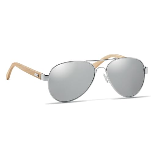 noTrash2003 Pilotenbrille Sonnenbrille mit farbig verspiegelten Gläsern UV400 CAT3 Starker Blendschutz mit Bambusbügeln im Retrolook im Mikrofaserbeutel als Brillenputztuch (Silber) von noTrash2003