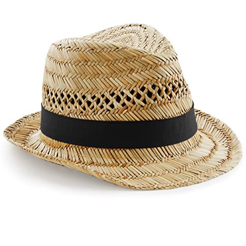 noTrash2003 Stylisher Herren Fedora Strohhut Sommerhut Trilby Damenhut Erntehelfer Hut Handgemacht Strandhut mit Hutband in Damengrösse (S/M) und Herrengrösse (L/XL) (Grösse L/XL) von noTrash2003