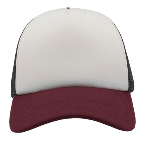 noTrash2003 Trucker Mesh Baseball Cap Truckerhat Unisex Einheitsgrösse und Kindermodelle Basecap Baseball-Hat 30 Farben Einfarbig Zweifarbig Polyester Baumwolle (Weiss-Schwarz-Burgundy) von noTrash2003