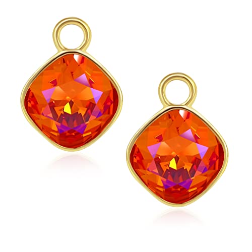 Nobel Charm Anhänger 2 Stück Gold Swarovski Kristalle Feueropal 925 Sterling Silber für Creolen SCHMUCK® von Nobel