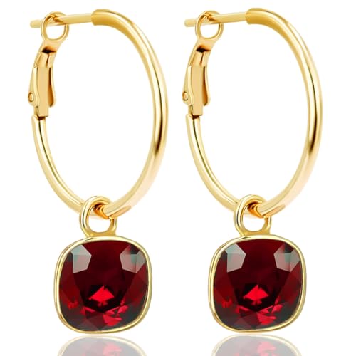 Gold Creolen Charm Anhänger Markenkristalle Ohrringe 925 Sterling Rot NOBEL SCHMUCK von Nobel