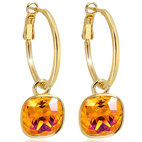 Gold Creolen Charm Swarovski Kristalle Astral Pink Ohrringe 925 Sterling Orange NOBEL SCHMUCK von Nobel