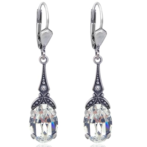 Jugendstil Ohrringe Silber Markenkristalle Crystal Ohrhänger NOBEL SCHMUCK von Nobel
