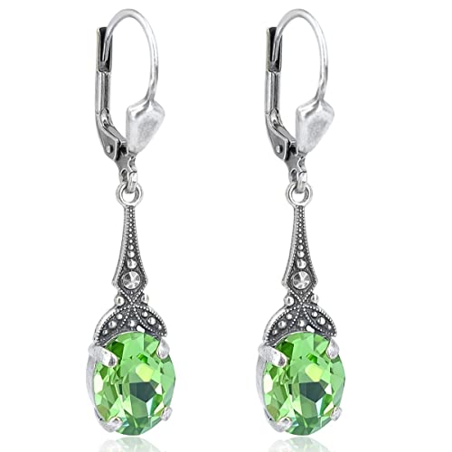 Jugendstil Ohrringe mit Markenkristallen Grün Silber NOBEL SCHMUCK von Nobel