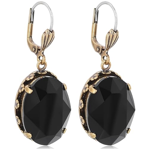 Jugendstil Ohrringe Schwarz Gold Marken Kristalle Jet Damen Ohrhänger NOBEL SCHMUCK von Nobel