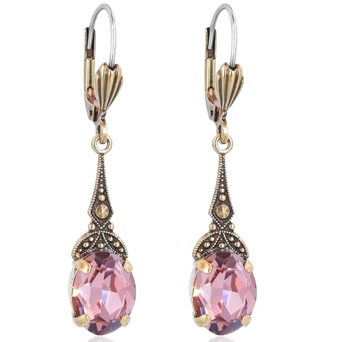 Jugendstil Ohrringe Gold Markenkristalle Lila Violett Light Amethyst NOBEL SCHMUCK von Nobel