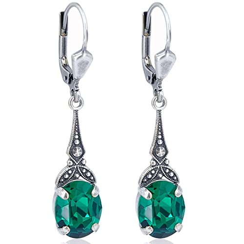 Jugendstil Ohrringe Swarovski Kristalle Silber Grün Emerald NOBEL SCHMUCK von Nobel